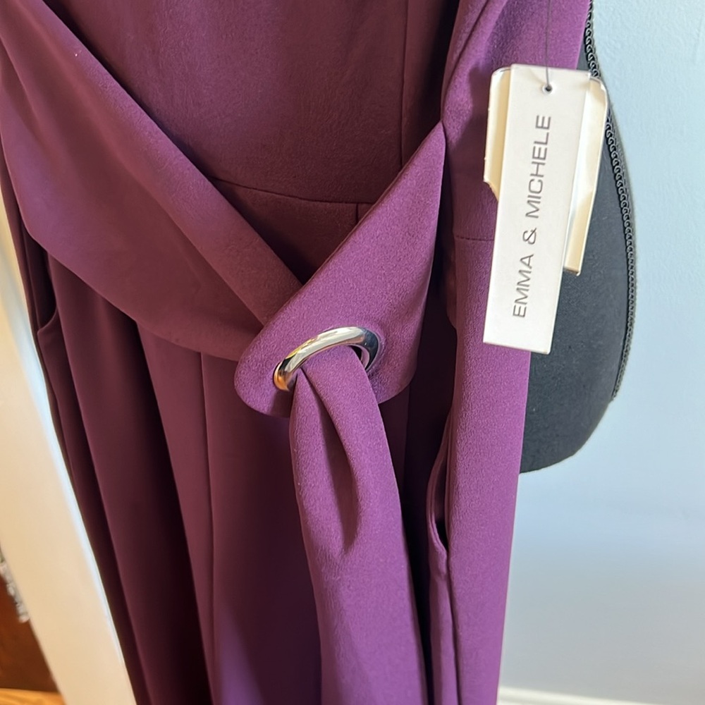 NWT Emma & Michele Plum Wide Leg Jumpsuit w/ Belt & Pockets Size 12 - Picture 10 of 12